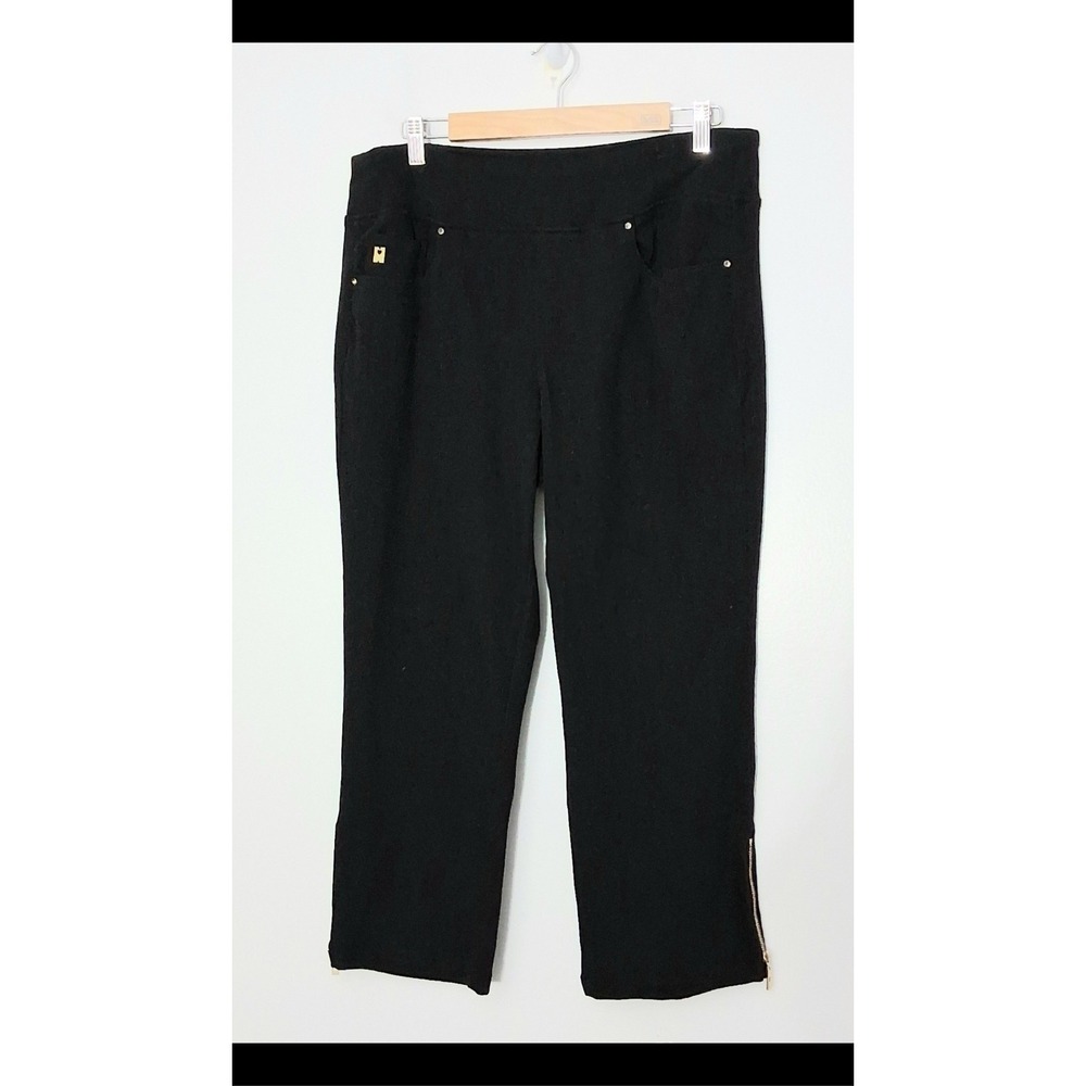 Belle by Kim Gravel Jeans Women's Size 16 Black Pull-on Zip Up Hems Cropped